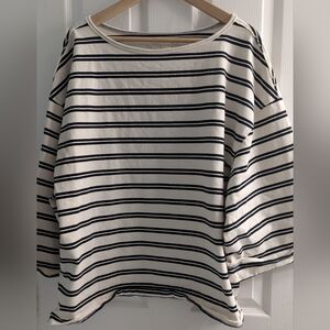 We The Free Cream & Black Striped Long Sleeve Boatneck Top Size L